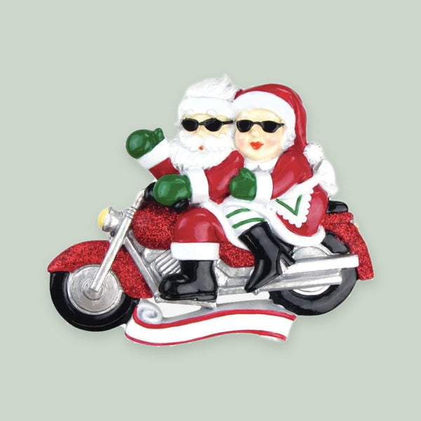 Motorcycle Mr. & Mrs. Claus Personalized Christmas Ornament