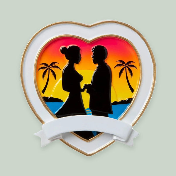 Destination Wedding Bride and Groom Between Palm Trees Personalized Christmas Ornament