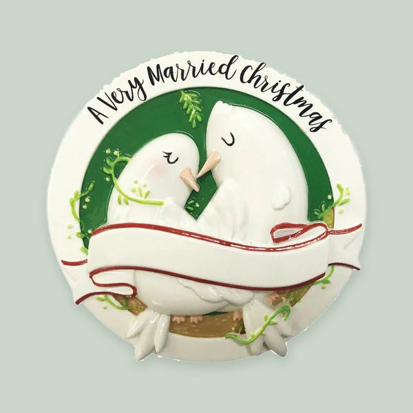 A Very Merry Xmas Dove Couple Personalized Christmas Ornament