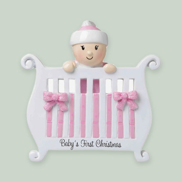 Baby (Girl) in Crib Personalized Christmas Ornament