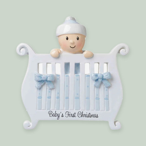Baby (Boy) in Crib Personalized Christmas Ornament