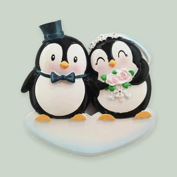 Wedding Penguins Personalized Christmas Ornament