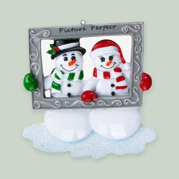 Snow Couple Holding Frame Personalized Christmas Ornament