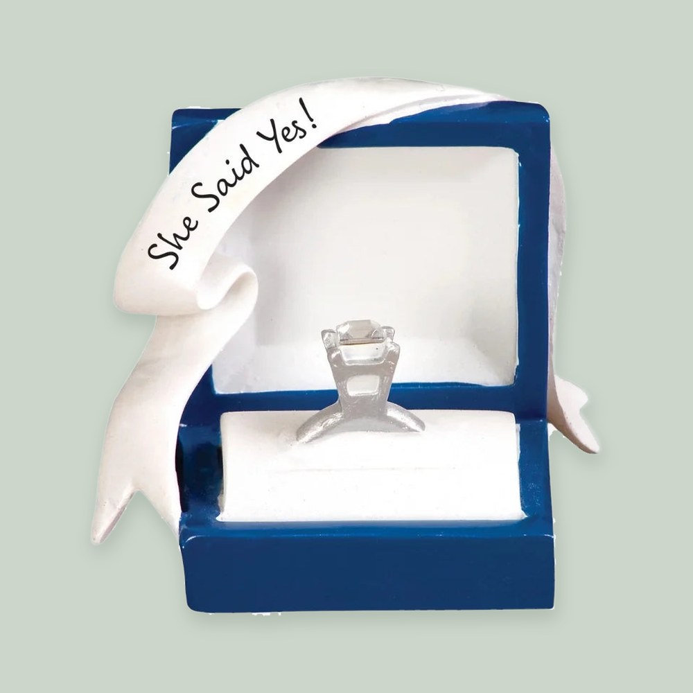 Marry Me Blue Box Engagement Ring Personalized Christmas Ornament