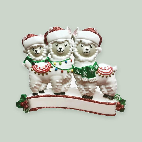 Llama Family of 3 Personalized Christmas Ornament