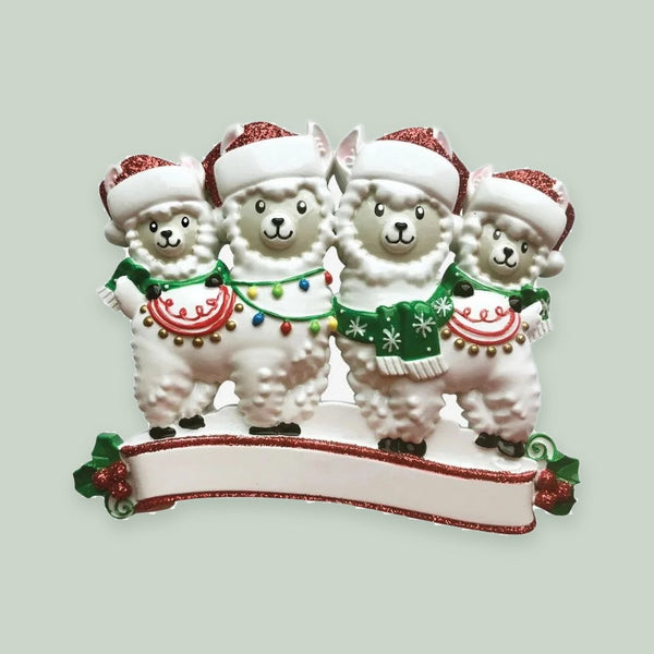 Llama Family of 4 Personalized Christmas Ornament