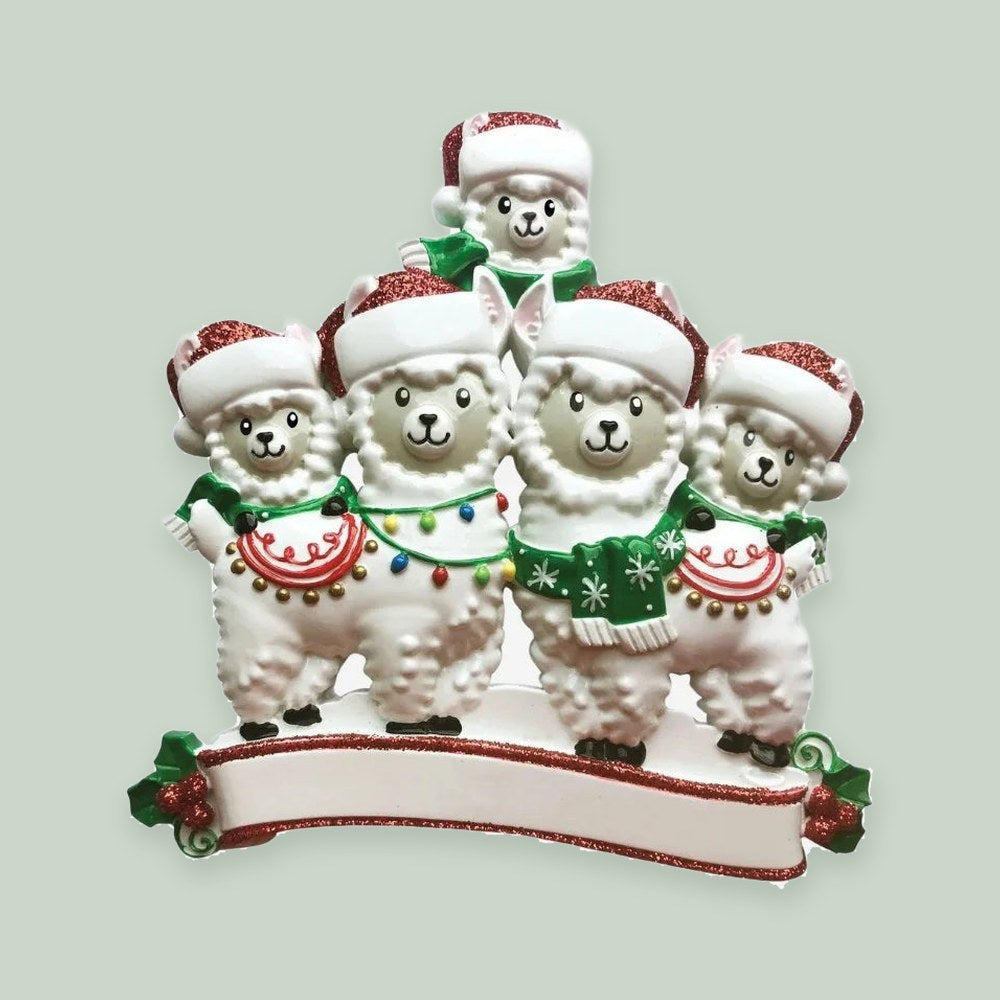 Llama Family of 5 Personalized Christmas Ornament