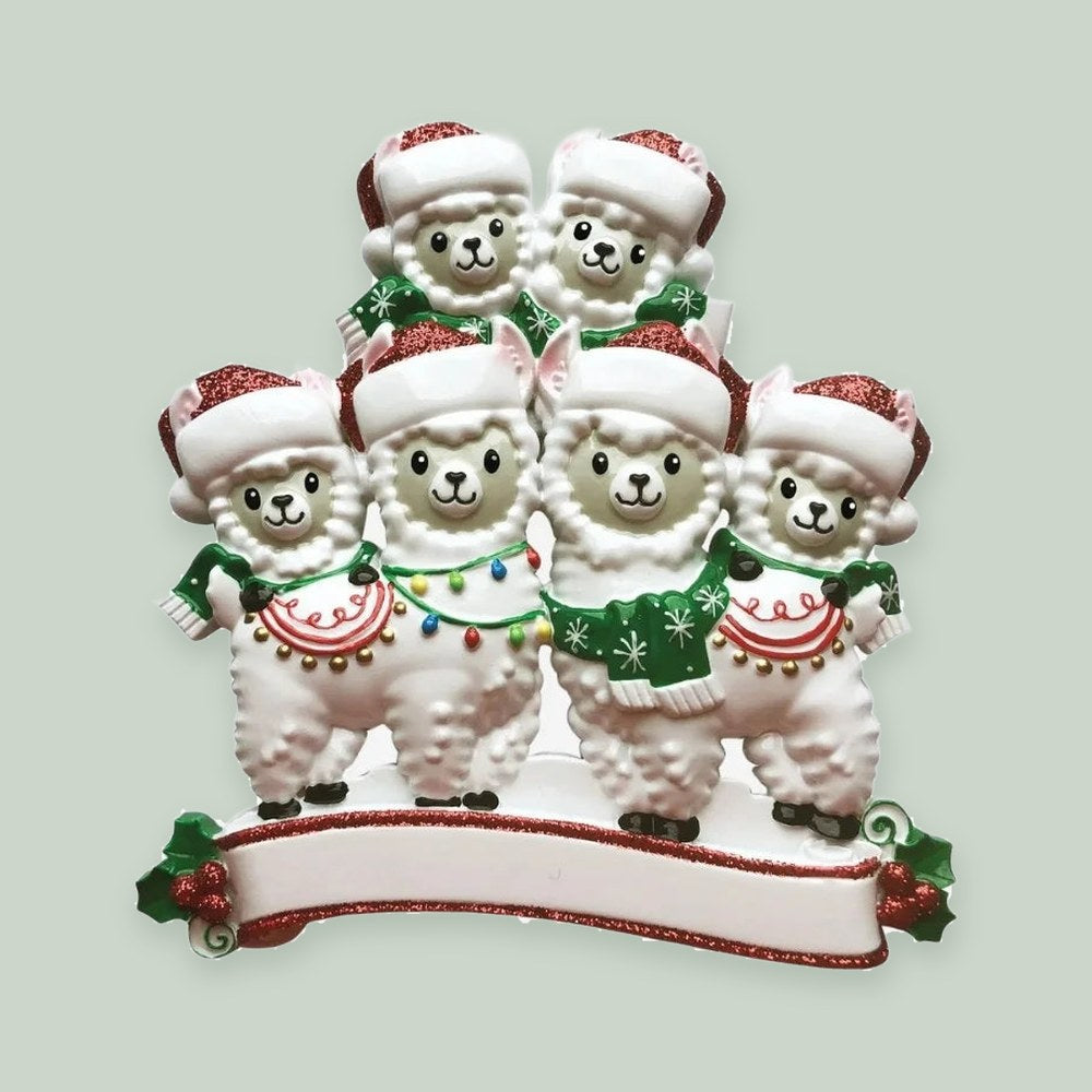 Llama Family of 6 Personalized Christmas Ornament