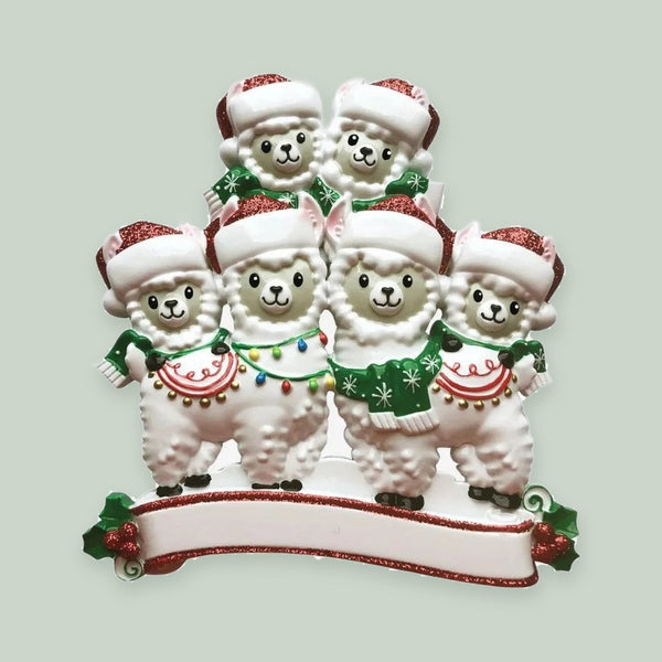 Llama Family of 6 Personalized Christmas Ornament