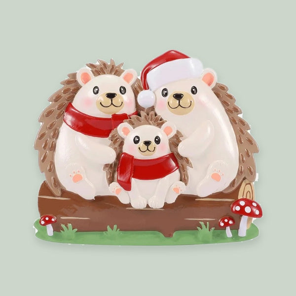 Hedgehog Family of 3 Personalized Christmas Ornament
