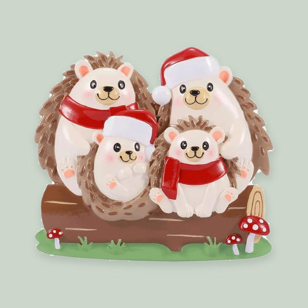 Hedgehog Family of 4 Personalized Christmas Ornament
