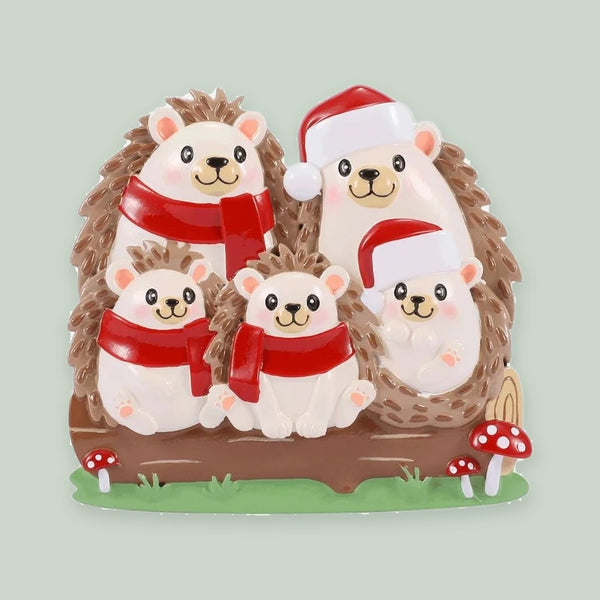 Hedgehog Family of 5 Personalized Christmas Ornament