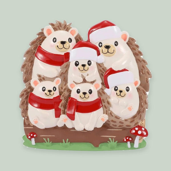 Hedgehog Family of 6 Personalized Christmas Ornament