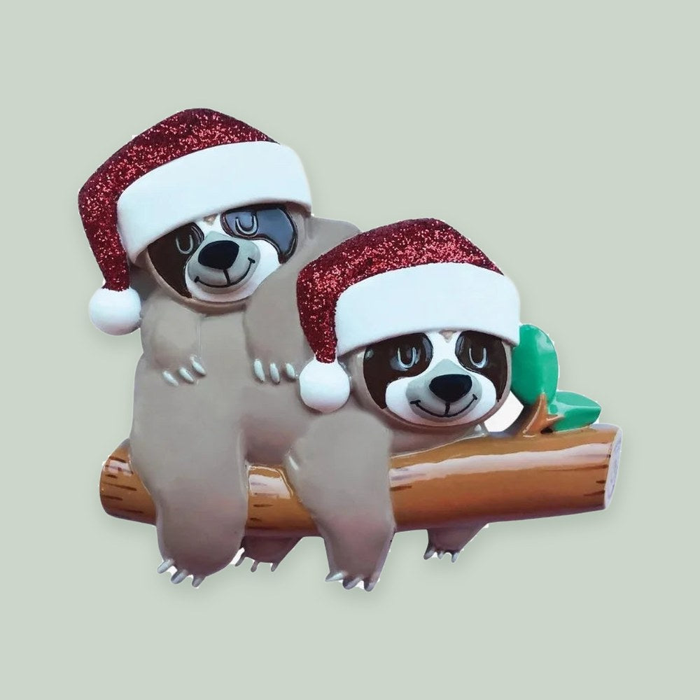 Sloth Family of 2 Personalized Christmas Ornament