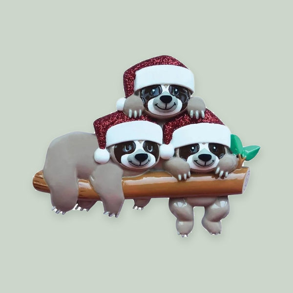 Sloth Family of 3 Personalized Christmas Ornament