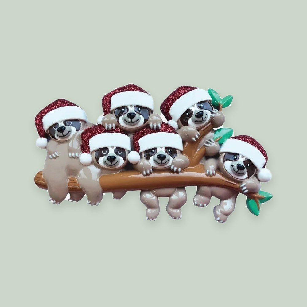 Sloth Family of 6 Personalized Christmas Ornament