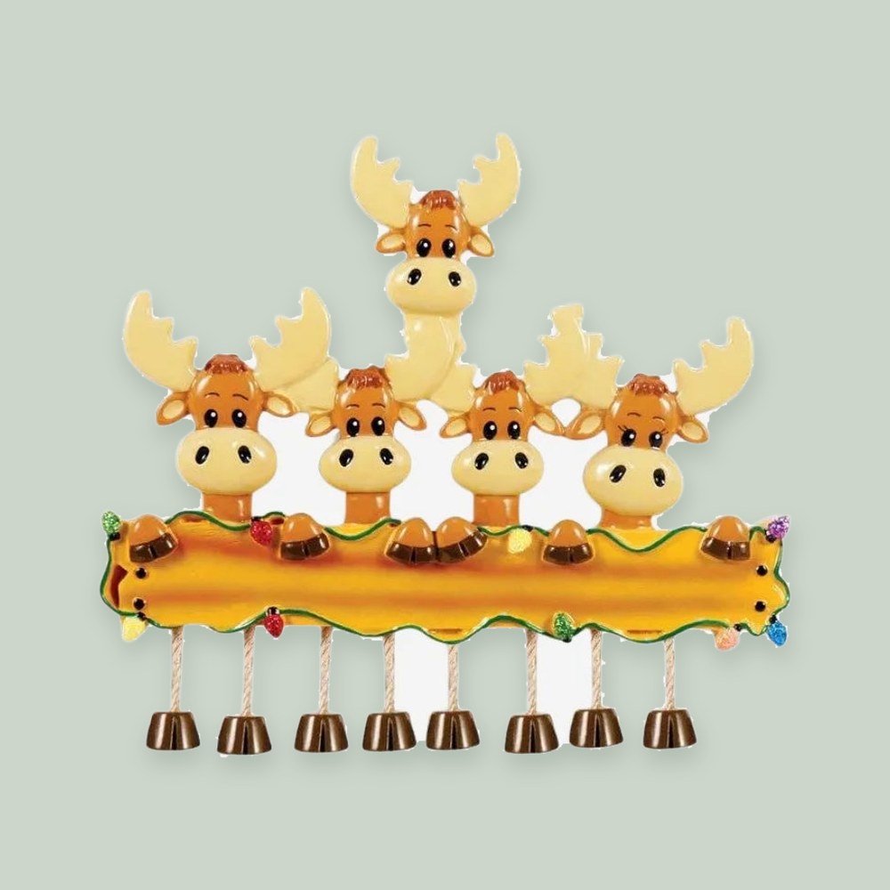 Moose Family Of 5 Personalized Christmas Ornament