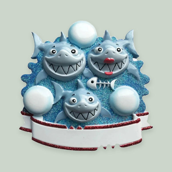 Shark Family of 3 Personalized Christmas Ornament