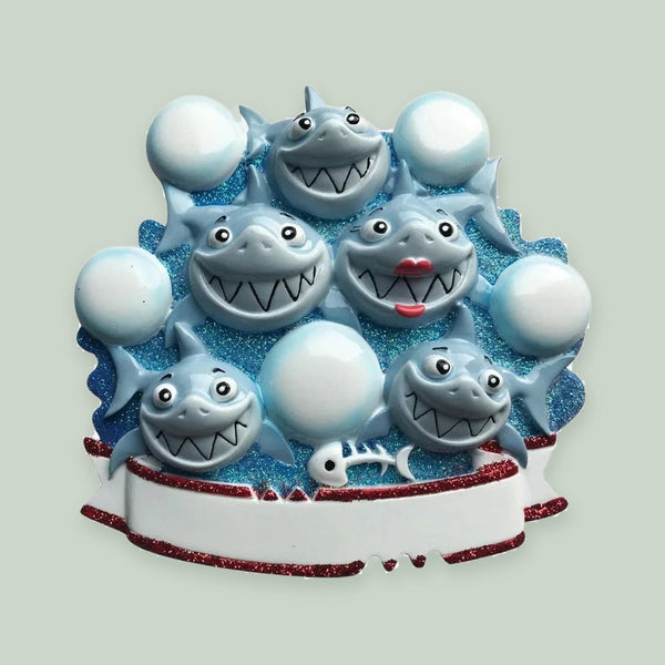 Shark Family of 5 Personalized Christmas Ornament