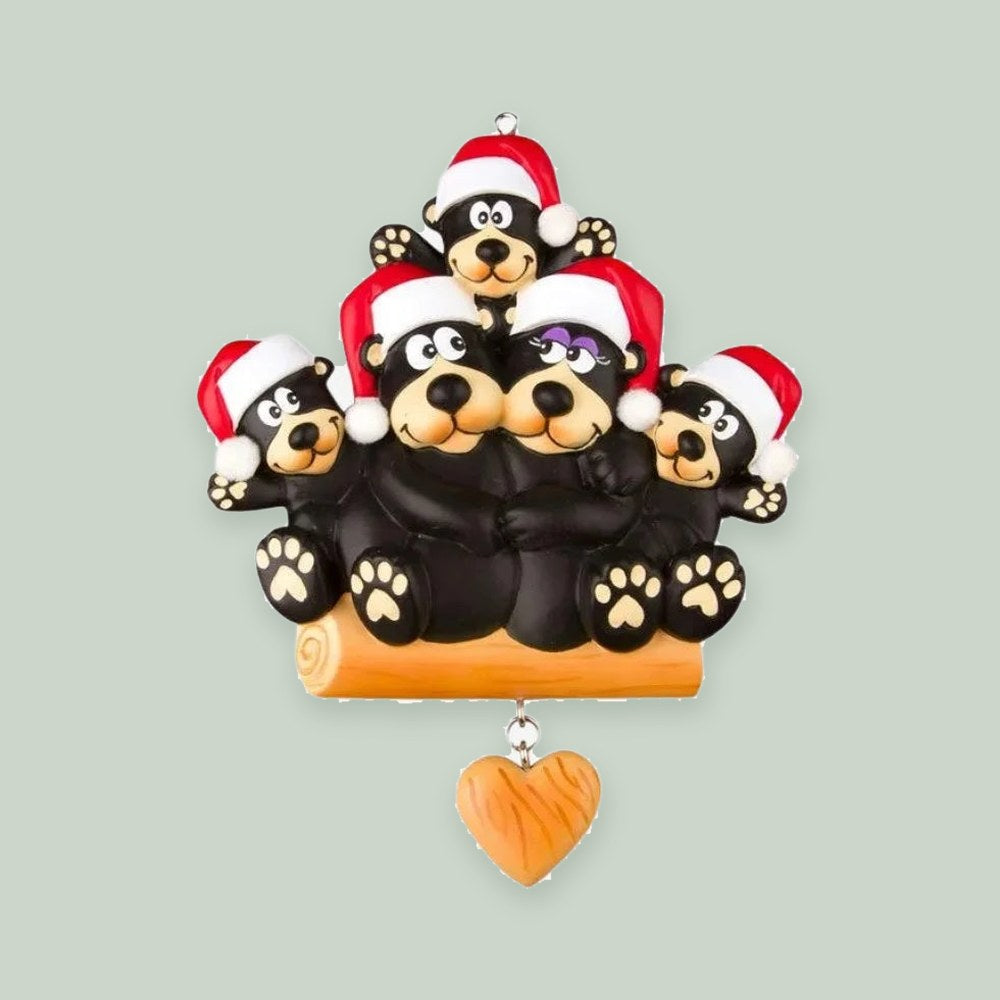 Black Bear Family of 5 Personalized Christmas Ornament