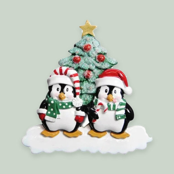 Winter Penguin Couple Personalized Christmas Ornament