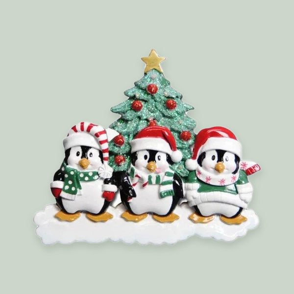 Winter Penguin Family of 3 Personalized Christmas Ornament