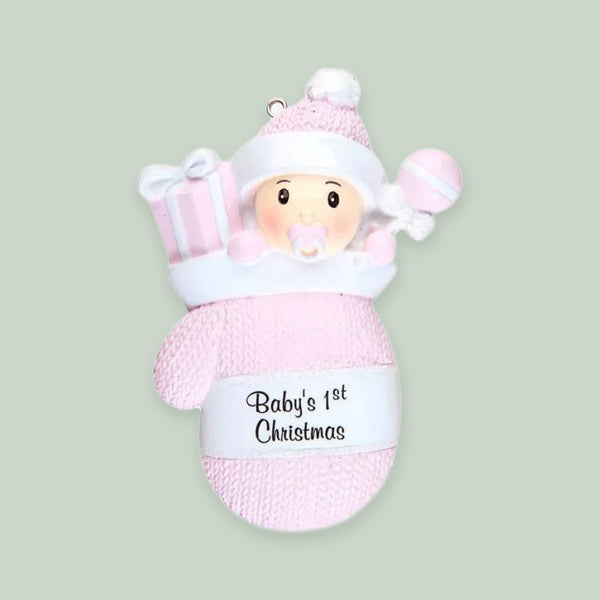 Baby Girl In Mitten Personalized Christmas Ornament