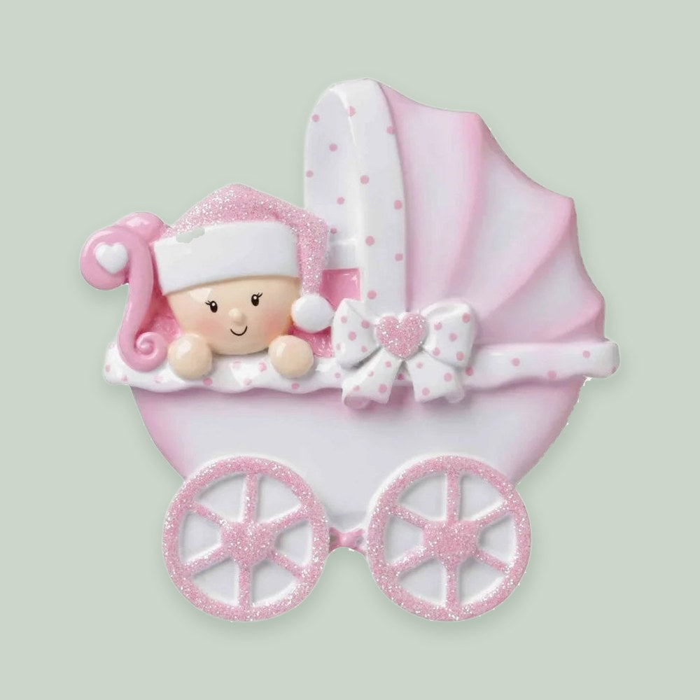 Baby Carriage (Pink) Personalized Christmas Ornament