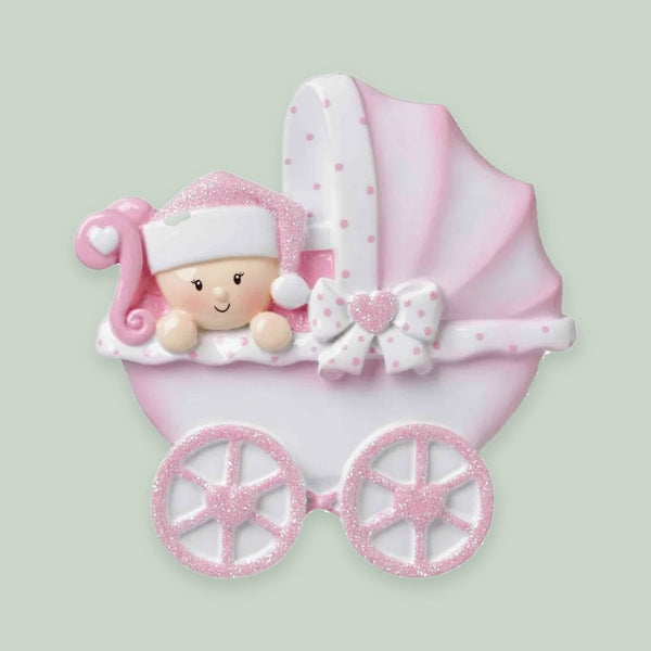 Baby Carriage (Pink) Personalized Christmas Ornament