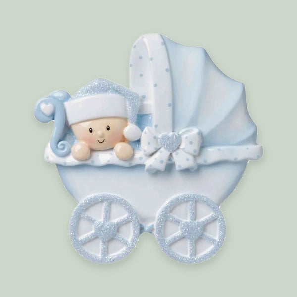 Baby Carriage (Blue) Personalized Christmas Ornament