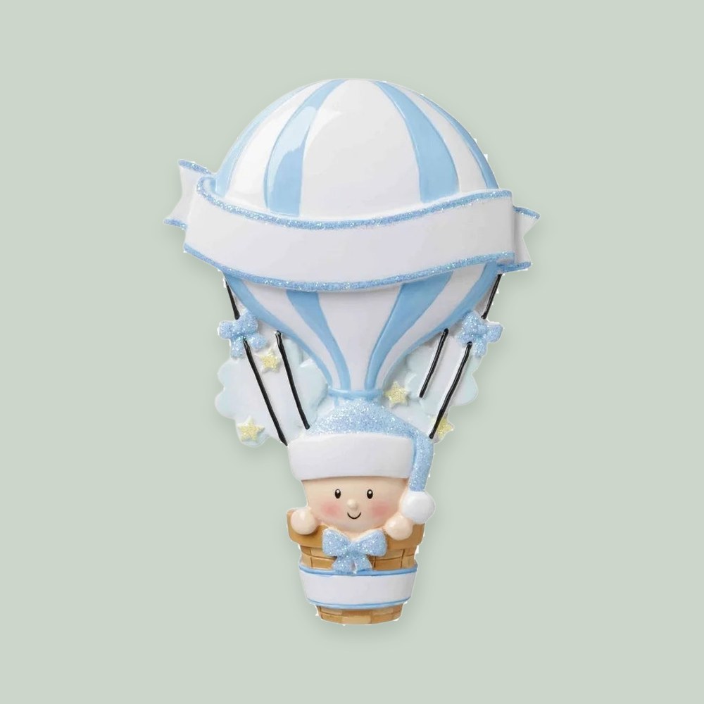 Hot Air Balloon (Blue) Personalized Christmas Ornament