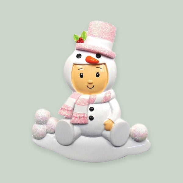 Snowman Baby Girl Personalized Christmas Ornament