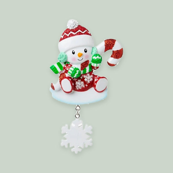 Snowbaby with Candy Cane (Red & Green) Personalized Christmas Ornament