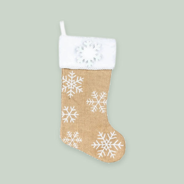 Brown Burlap with Snowflakes Personalized Christmas Stocking