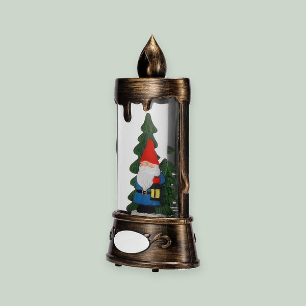 SNOW GLOBE ORNAMENT- GNOME & CHRISTMAS TREE IN CANDLE SHAPE SNOW GLOBE