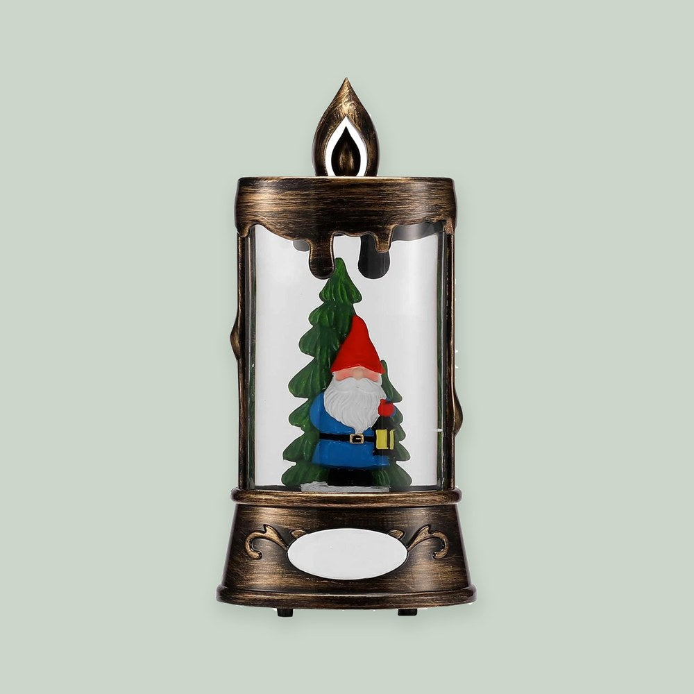 SNOW GLOBE ORNAMENT- GNOME & CHRISTMAS TREE IN CANDLE SHAPE SNOW GLOBE