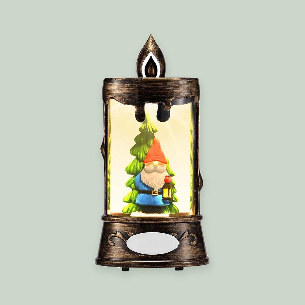 SNOW GLOBE ORNAMENT- GNOME & CHRISTMAS TREE IN CANDLE SHAPE SNOW GLOBE