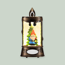 SNOW GLOBE ORNAMENT- GNOME & CHRISTMAS TREE IN CANDLE SHAPE SNOW GLOBE