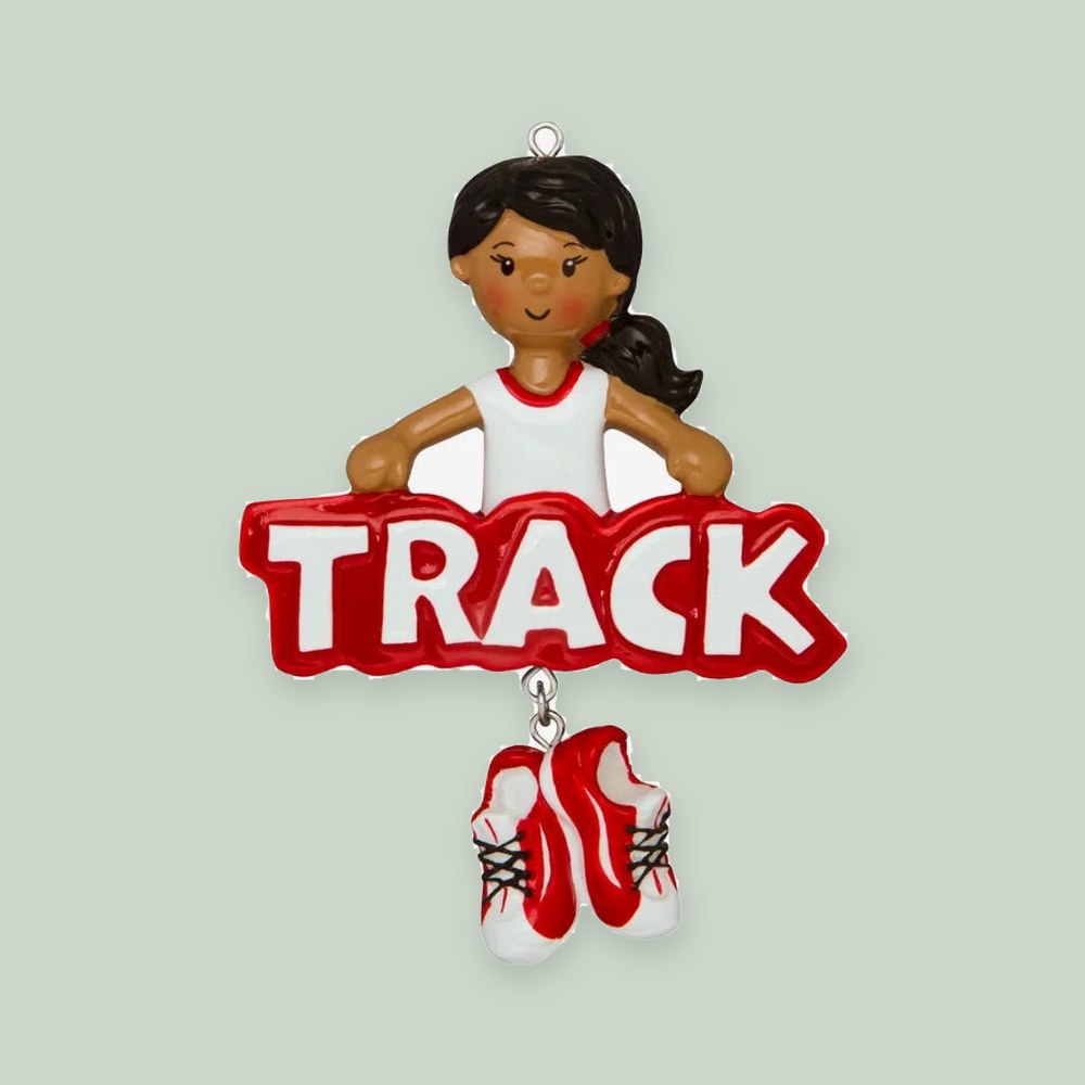 Track Girl (African-American) Personalized Christmas Ornament