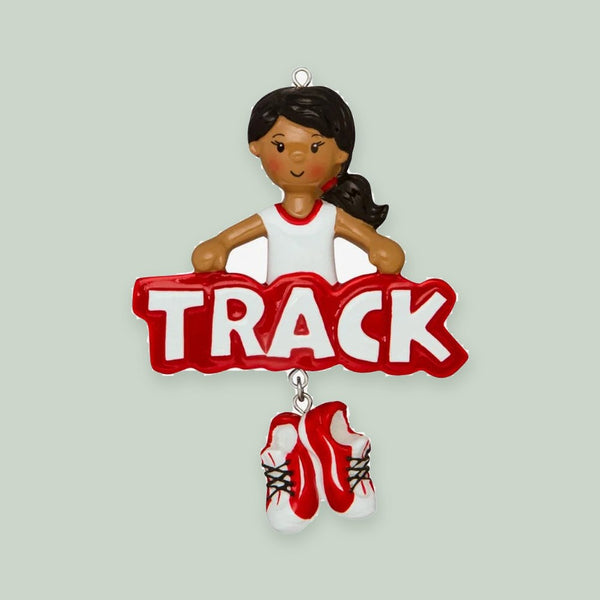 Track Girl (African-American) Personalized Christmas Ornament
