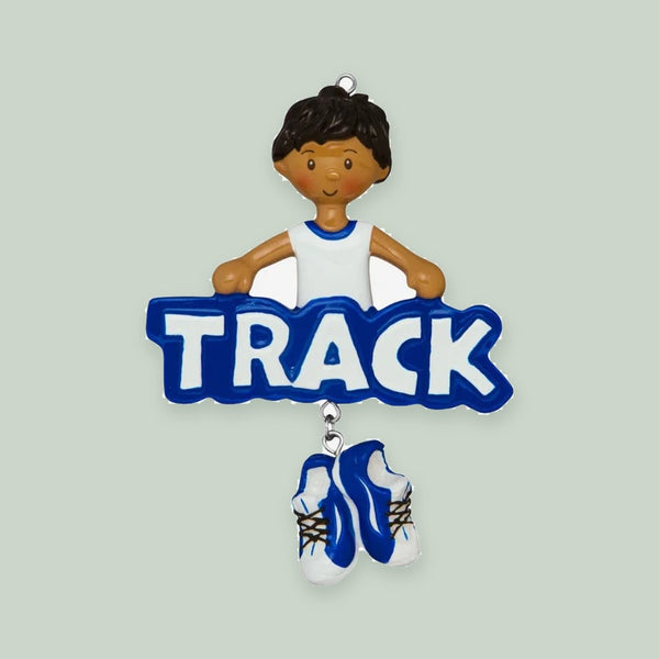 Track Boy (African-American) Personalized Christmas Ornament