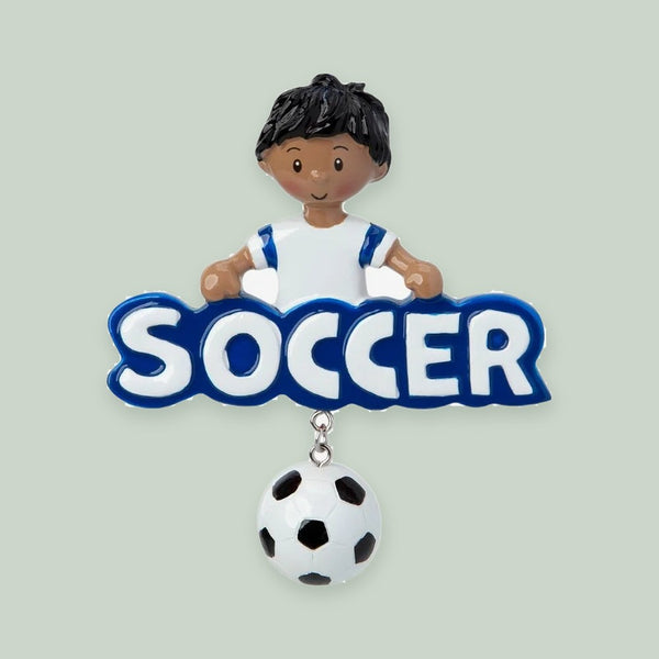 Soccer Boy (African-American) Personalized Christmas Ornament