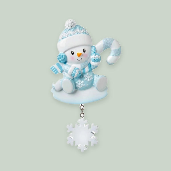 Snowbaby with Candy Cane (Blue) Personalized Christmas Ornament