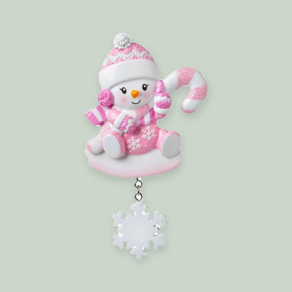 Snowbaby with Candy Cane (Pink) Personalized Christmas Ornament