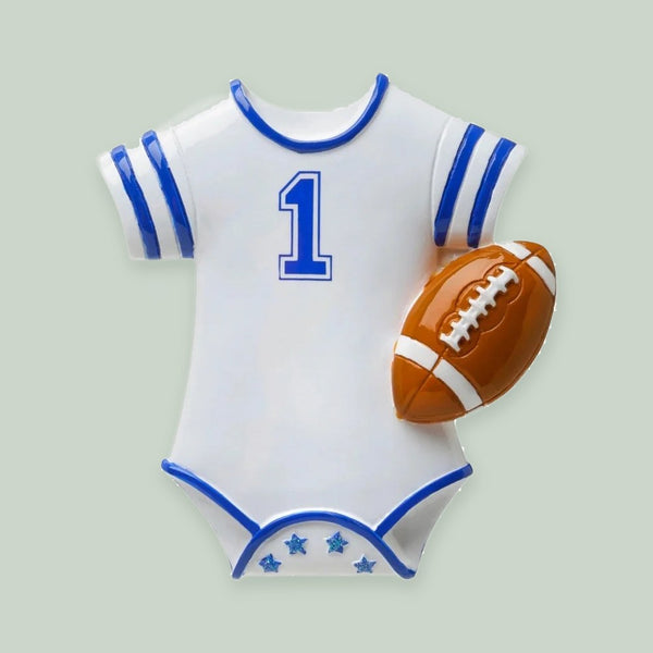 Football Onesie (Blue) Personalized Christmas Ornament