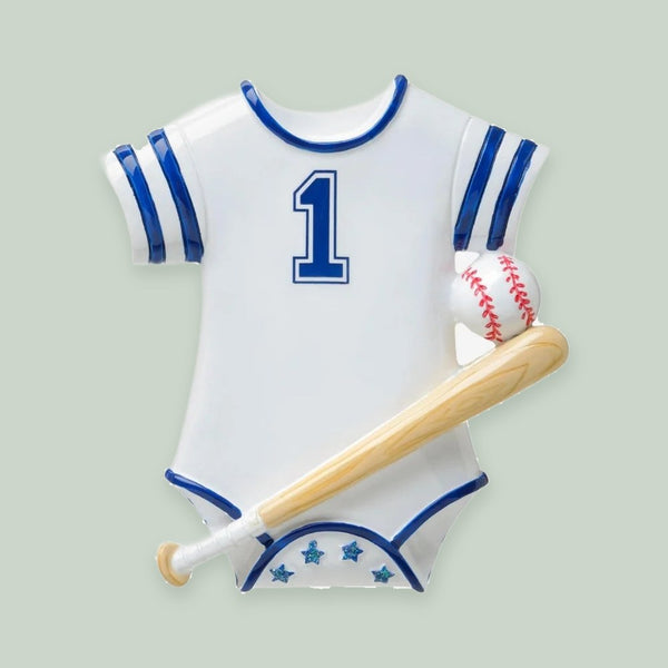 Baseball Baby Onesie (Blue) Personalized Christmas Ornament