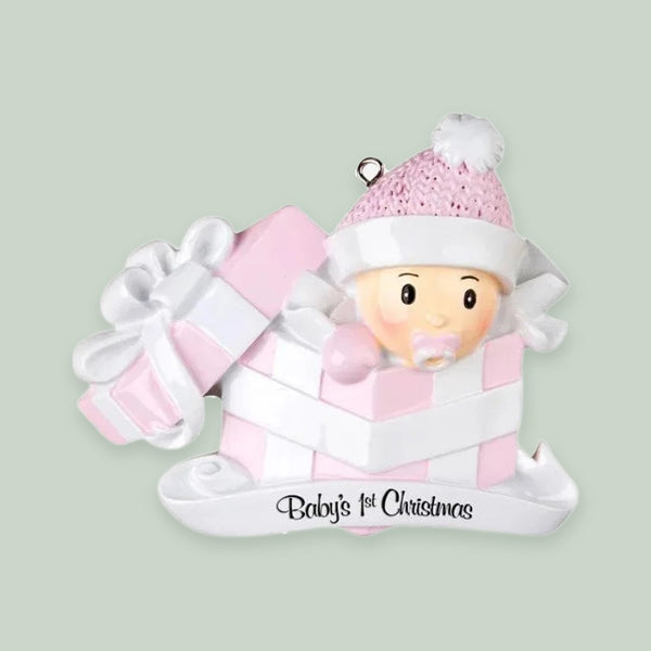 Baby Girl In Present Personalized Christmas Ornament