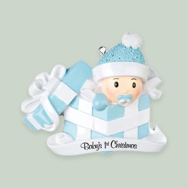 Baby Boy In Present Personalized Christmas Ornament