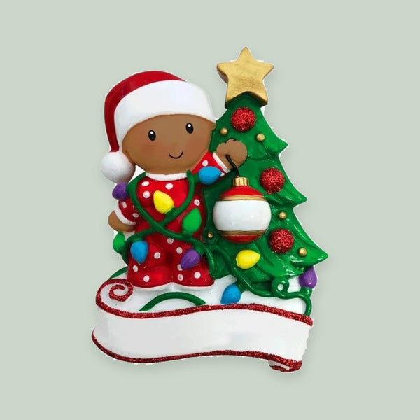 Decorating a Tree Red & Green Personalized Christmas Ornament